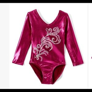 Pink Rhinestone long sleeve leotard